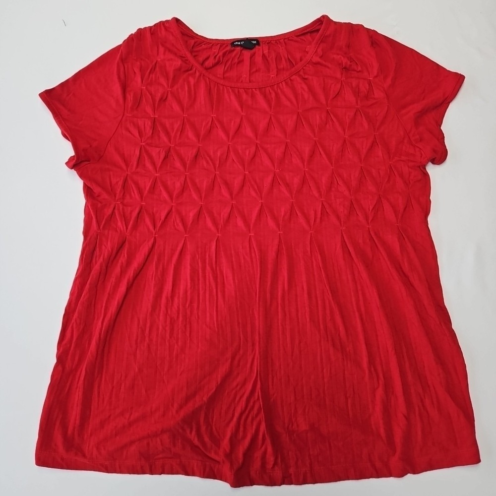 Cha Cha Vente Shirt Womens Size‎ 2X Red Short Sleeve Popcorn Stitch Top Soft